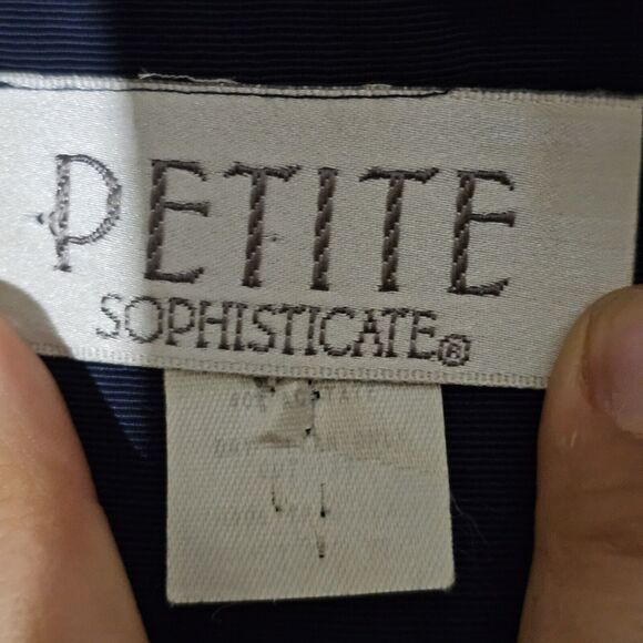 Vintage Petite Sophisticate Women's Career Dress Size Medium Navy Blue Belted - Picture 8 of 15